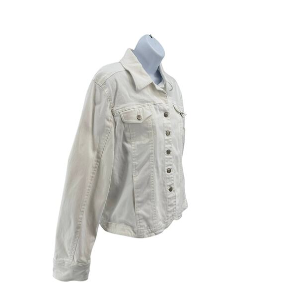Live a Little Denim Button Down Jacket WMN L White #25352 Long Sleeve Jean Shirt - Picture 2 of 7